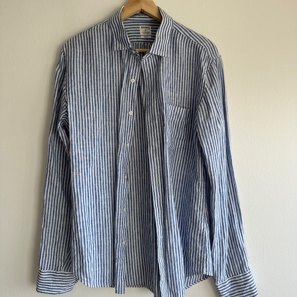 Bonobos Blue and White Striped Linen Button Down Shirt